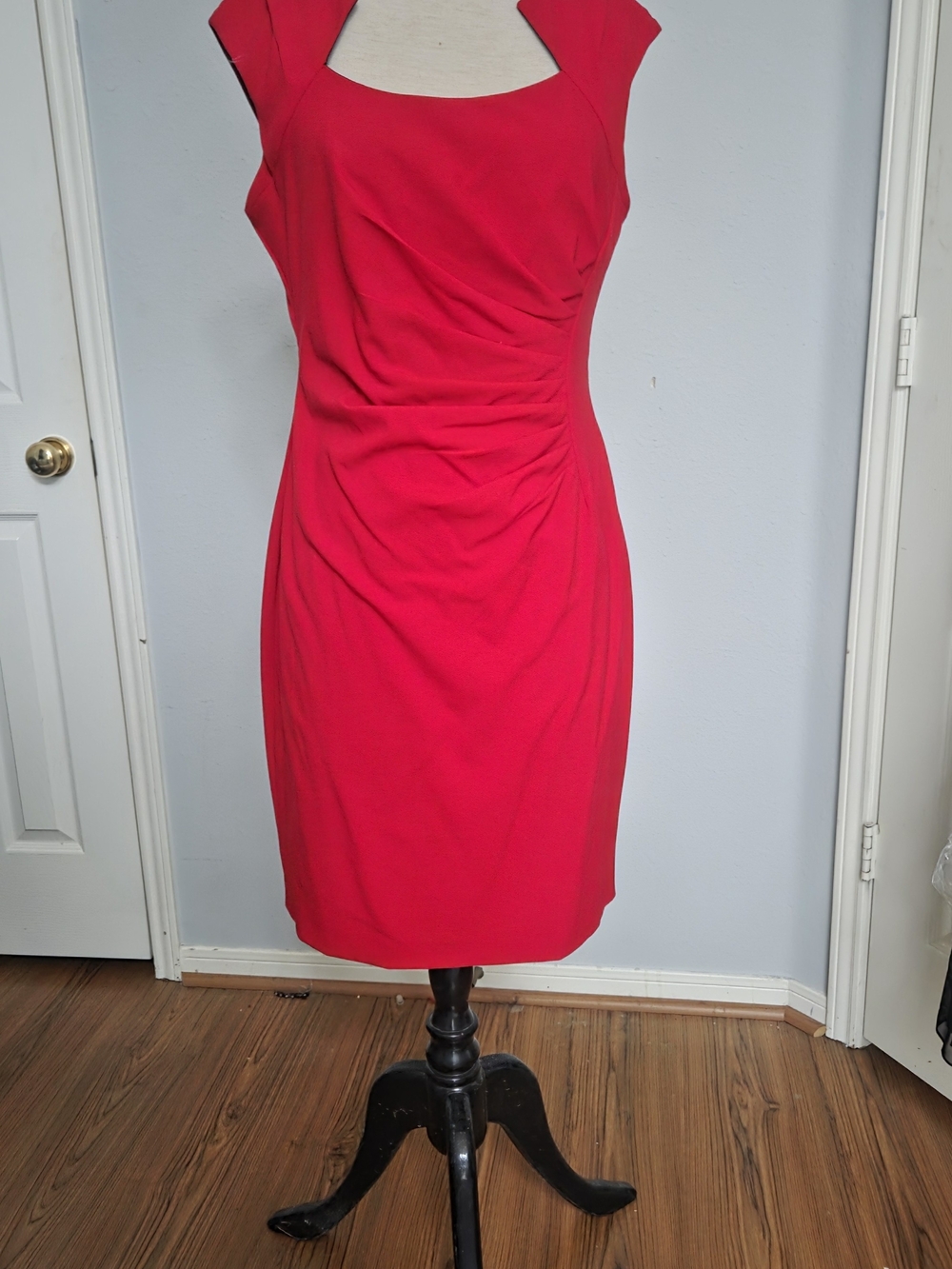 Ellen Tracy Red Cap-Sleeve Sheath Dress